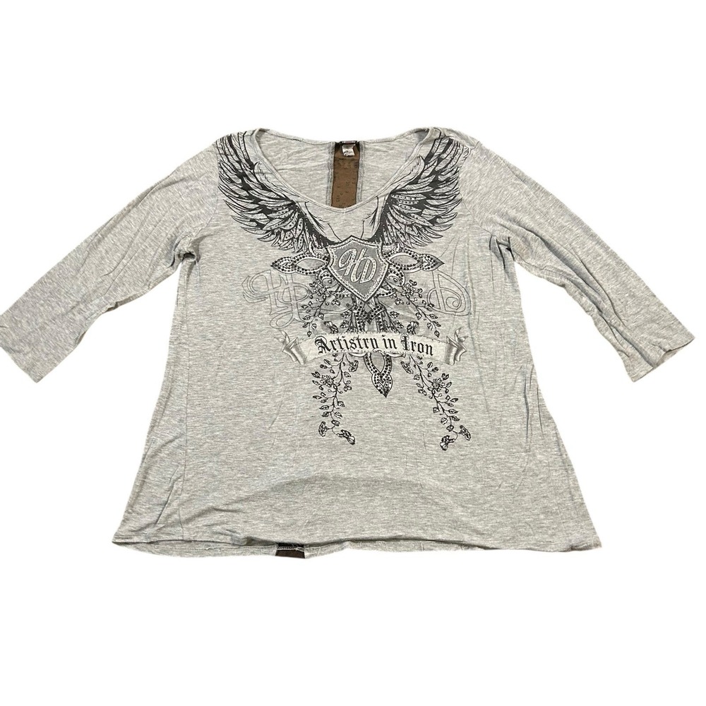 Harley Davidson Womans Top Gray Half Sleeve Double Sided Size 1XL